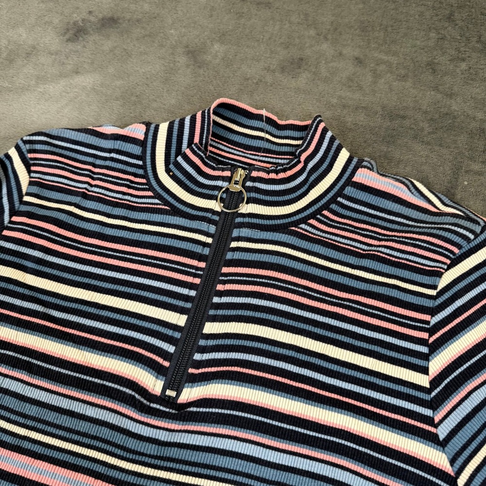 CJ Banks Striped Quarter Zip Shirt Womens 1X Multi Color Ribbed Long Sleeve